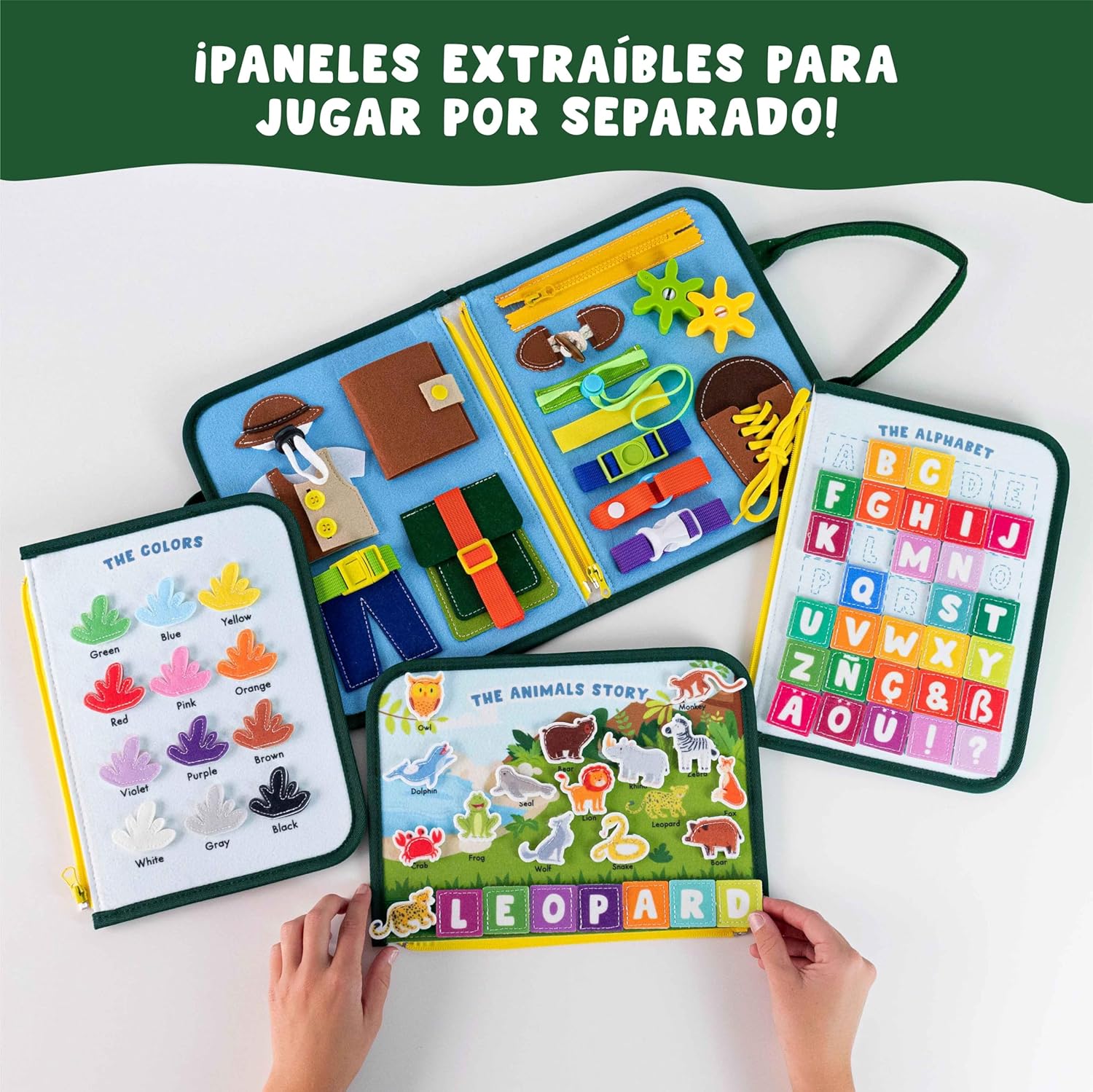Detalle de BONNYCO Busy Board Montessori de Fieltro: Maletín de Paneles Sensoriales para Motricidad y Aprendizaje Temprano