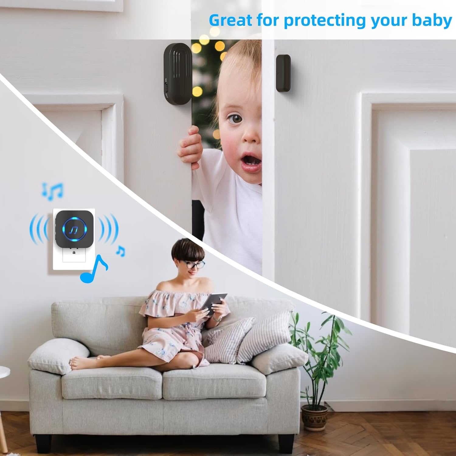 Thumbnail 2 de SANJIE wireless door alarm sensor chime (black) with 500ft range, 55 ringtones and 1 UK plug receiver