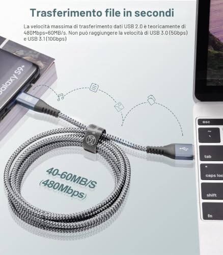 Detalle 2 de MAXGROUP Cavo USB-C Nylon 2m (2 pezzi) – Ricarica rapida 3.1A da USB-A a USB-C