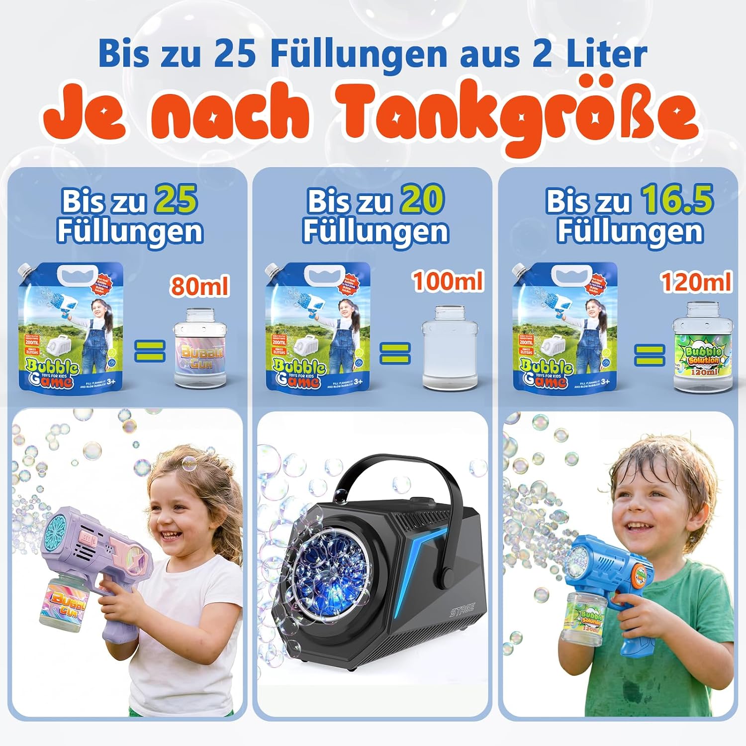 Thumbnail 6 de Blubbel 2L Seifenblasenflüssigkeit – Nachfüllkonzentrat für Seifenblasenpistole und Bubble Machine