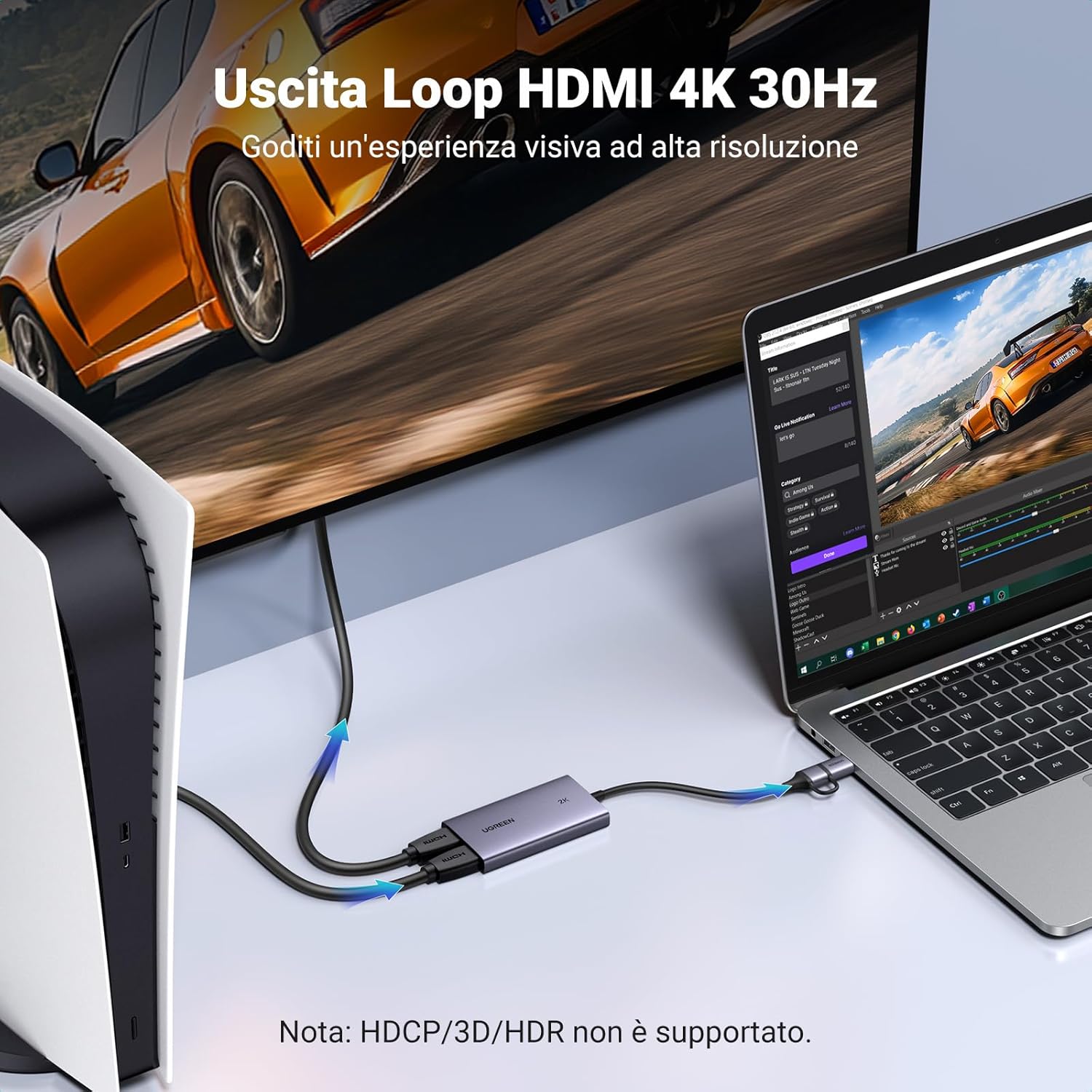 Thumbnail 1 de UGREEN HDMI Video Capture 4K 30 Hz con Loop Out e registrazione 2K: scheda di acquisizione per OBS, PC, PS5, Xbox e altro