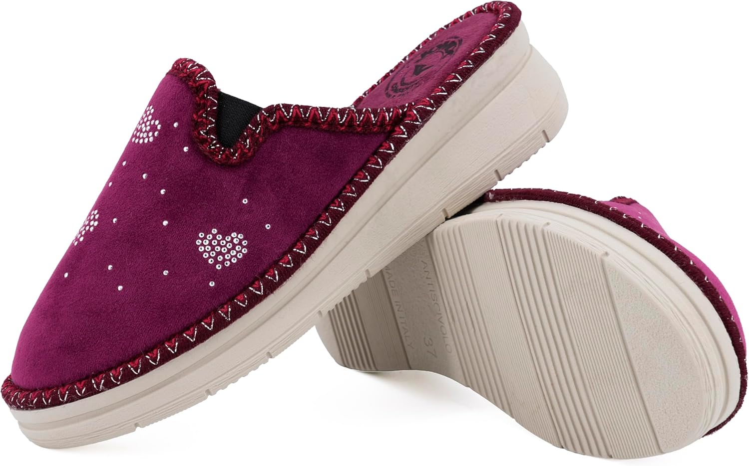 Detalle de JOMIX Chaussons Femme Compensés Hiver – Orthopédiques, Strass, Fabriqués en Italie