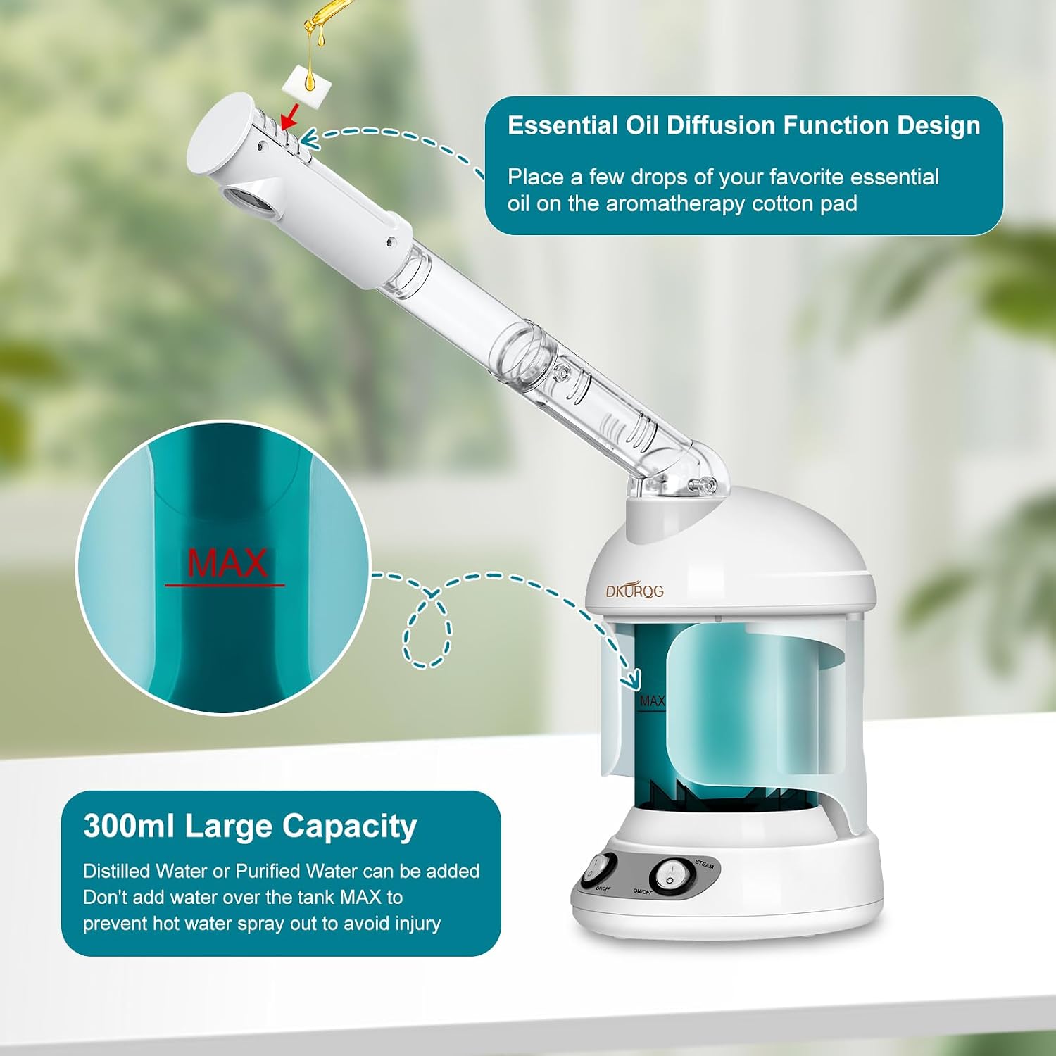 Detalle 2 de DKURQG Facial Steamer with Nano Ionic Vapor and Extendable 360° Arm (Blue)