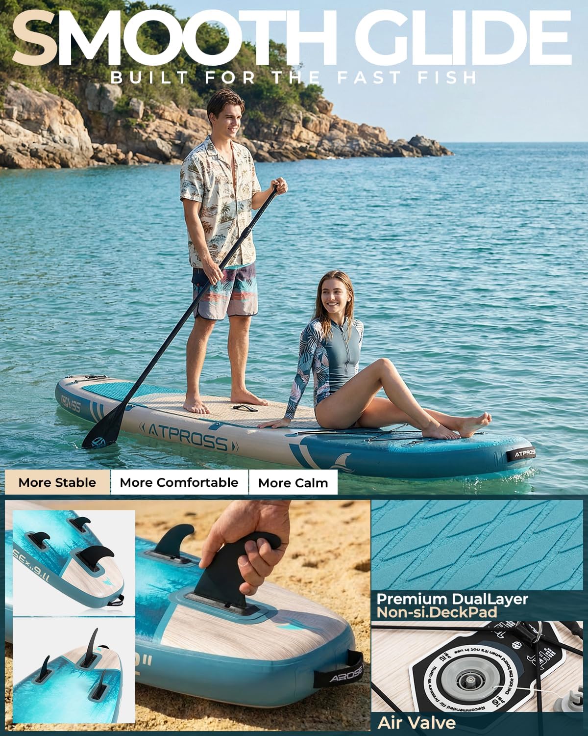 Detalle de ATPROSS 11'6" Inflatable Paddle Board with 450 lbs Capacity and All-In-One Accessories Kit
