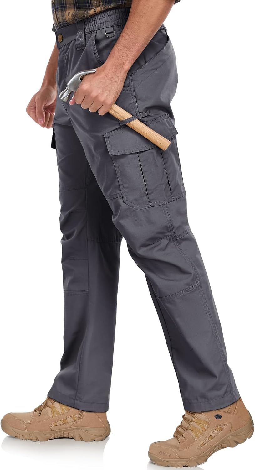 Detalle 2 de SPOSULEI Men's Ripstop Cargo Work Pants, 7 Pockets, Water-Resistant
