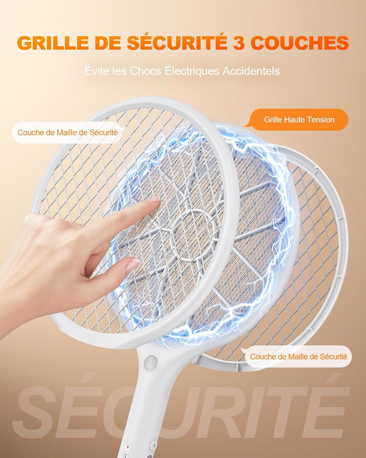 Detalle de Mohard Raquette Électrique Insectes – Tapette à Mouche 4000V Rechargeable USB-C