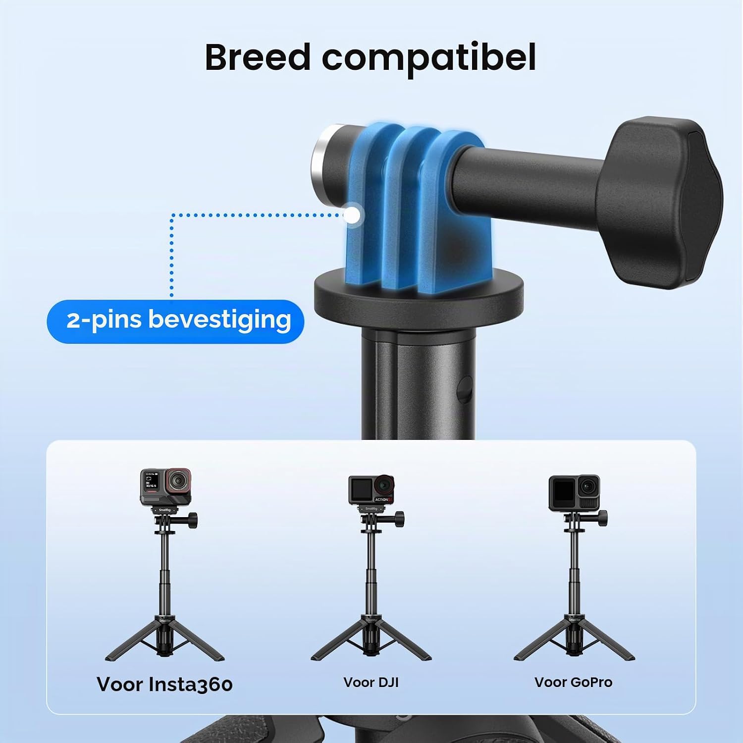 Detalle de SMALLRIG 6148 selfie-stickstatief voor actioncamera's, uitschuifbaar tot 12 inch