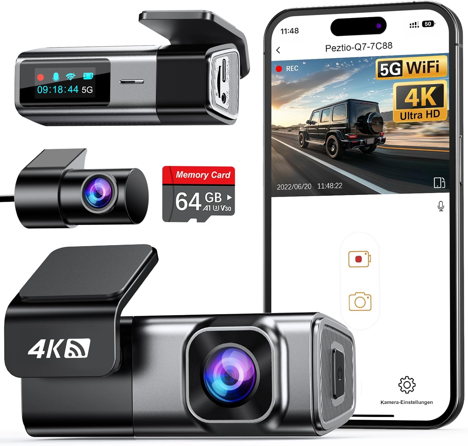 Detalle de Navycrest Dashcam 4K vorne + 1080P hinten, Dualkamera