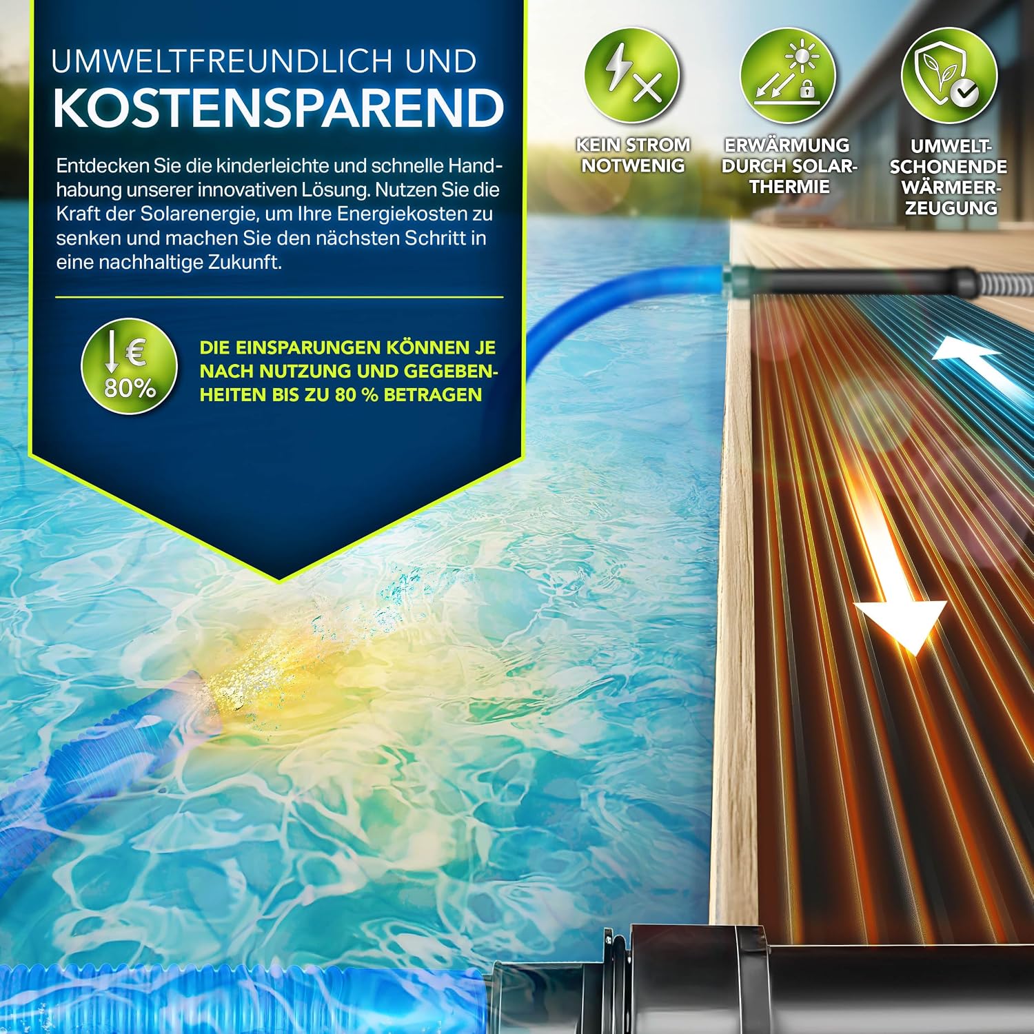 Detalle de tillvex TVSKT zonnecollector voor zwembad, 76 x 300 cm, tot 12.000 liter