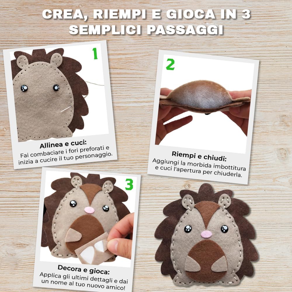 Detalle 2 de DeFieltro Título Animali del Bosco – Kit Cucito Bambina e Bambino (7 Figure) per Imparare e Giocare