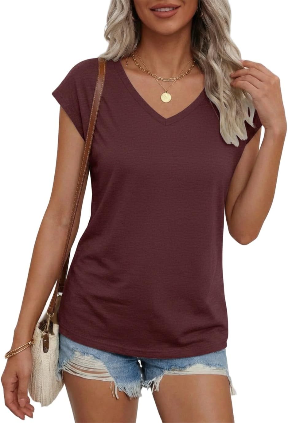 Thumbnail 1 de T-shirt d’été Suncife pour femme à col en V, manches courtes et coupe ample