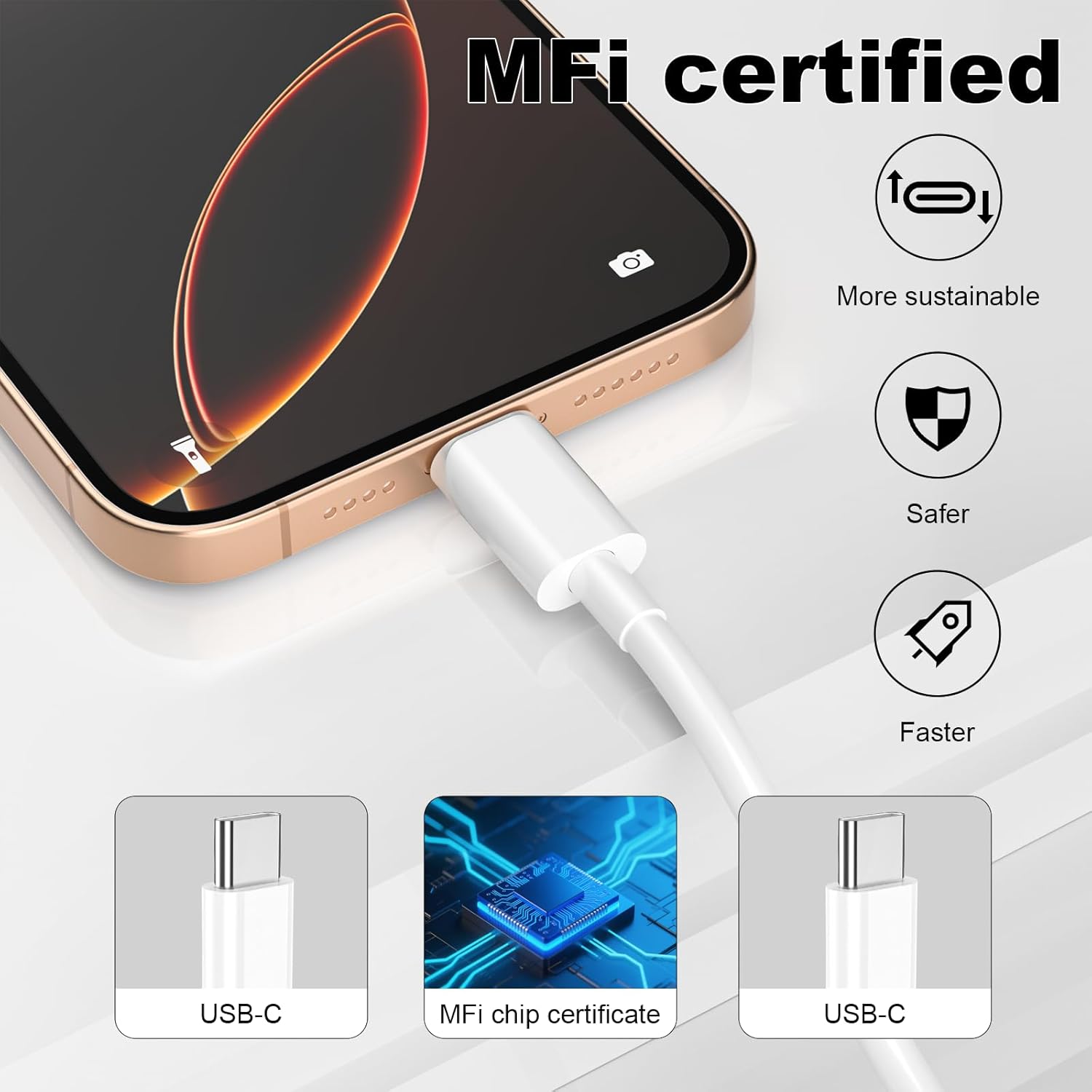 Detalle de USB C fast charging cable 2 pack 1M 2M