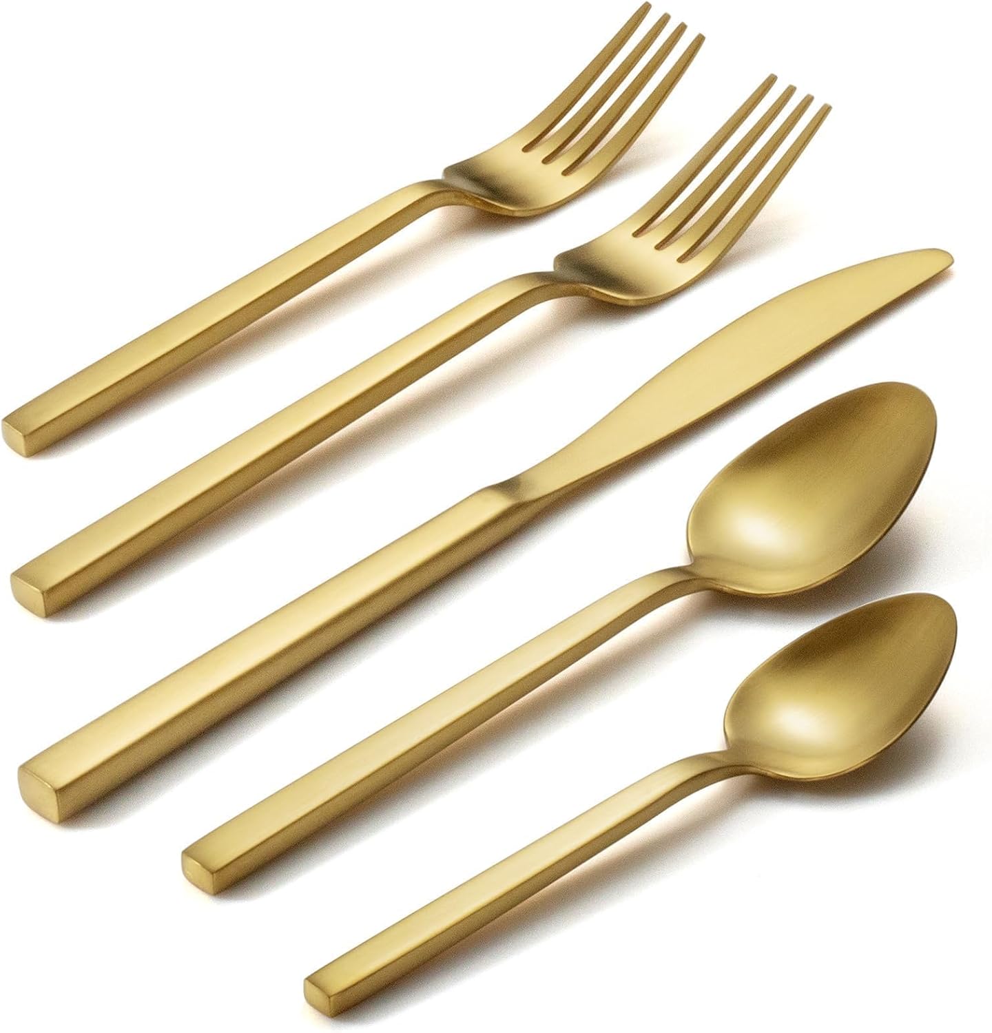 Detalle de Alata Cube Gold 20-Piece Flatware Set: Forged, Matte Gold with Square Handles for 4