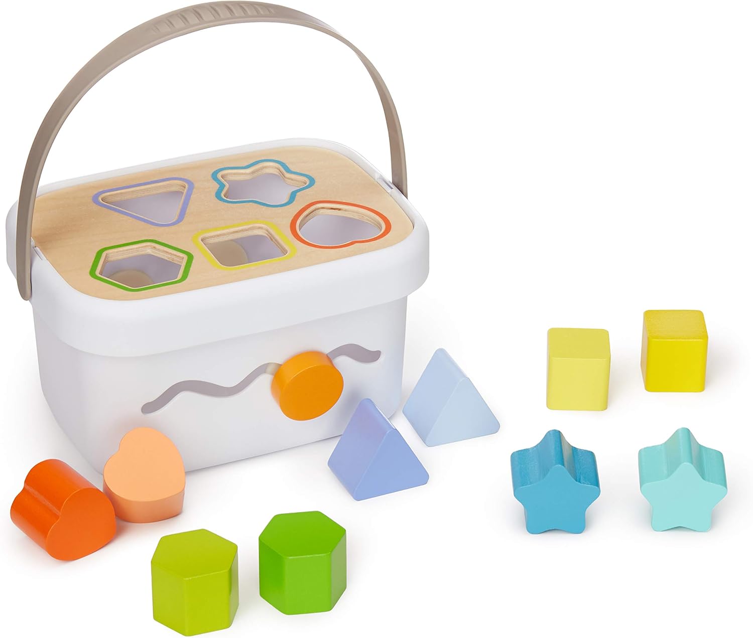 Detalle de Amazon Basics Wooden Shape Sorter and Rainbow Stacker Classic Baby Toy Set (Medium, Multicolor)