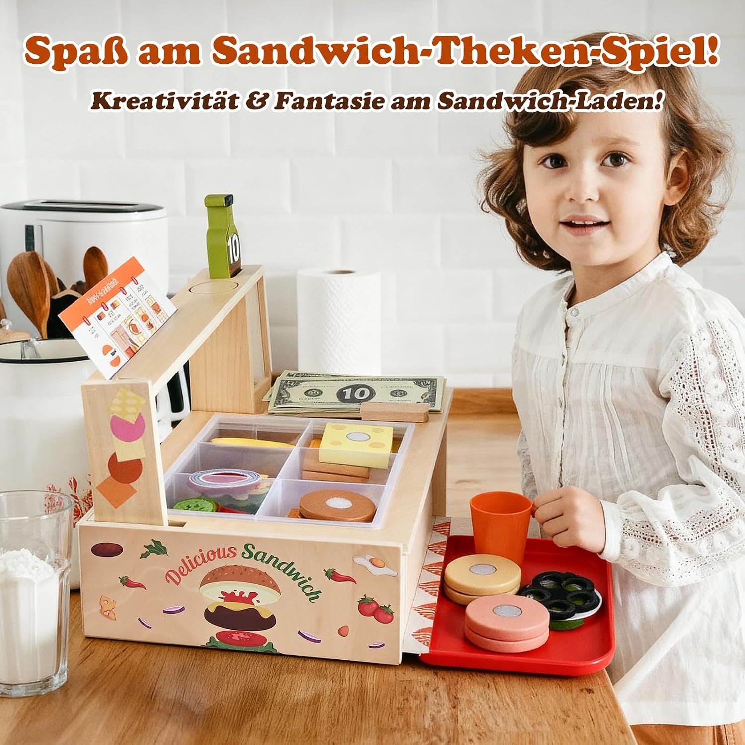 Thumbnail 6 de Wooderma Kinderküche Holz Sandwich 51-teilig