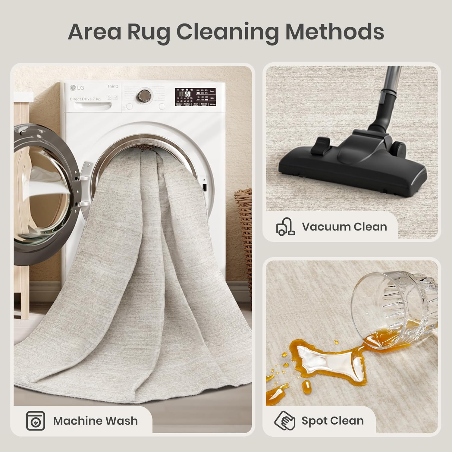 Thumbnail 4 de Valenrug Washable Rugs 6x9 (Beige) — Ultra-Thin Stain Resistant Machine Washable Area Rug, 0.25" Low Pile