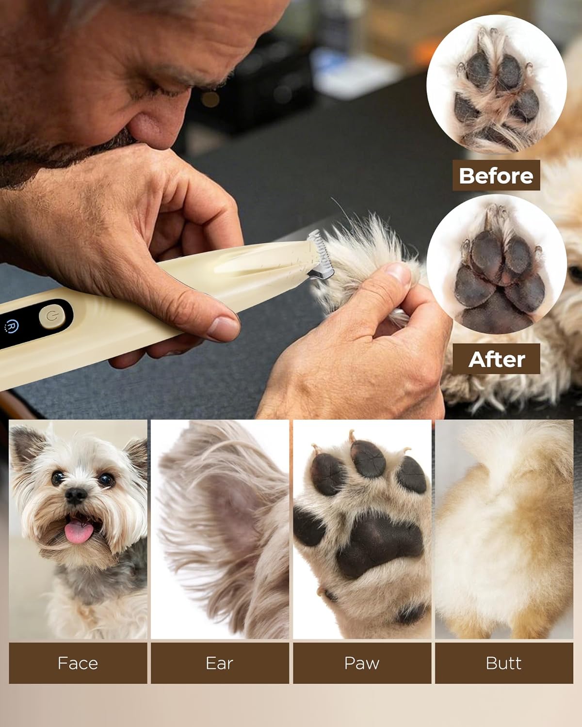Thumbnail 2 de [Pro Version] FURBONA Dog Paw Trimmer – 18mm Wide Blade, LED Display & 35dB Quiet