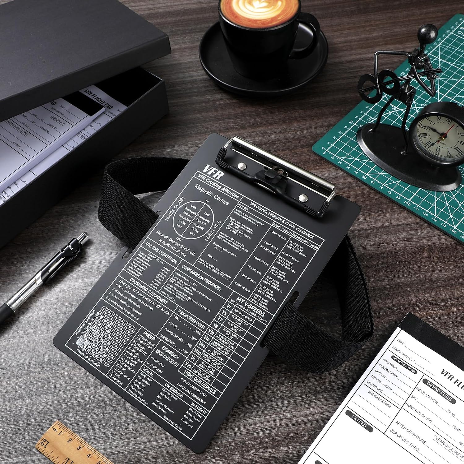 Detalle de Feifeiya VFRパイロットニーボードセット アルミ製・メモ帳3冊・ペンホルダー付き