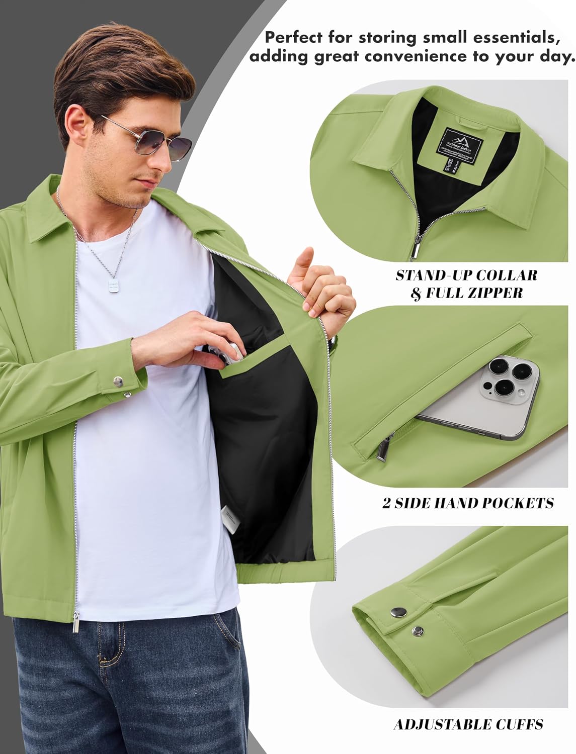 Detalle de Cotrasen Men's Windbreaker Jacket Polyester