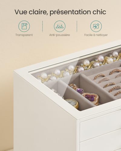 Detalle de SONGMICS Grande Boîte à Bijoux avec 7 Tiroirs et Couvercle en Verre