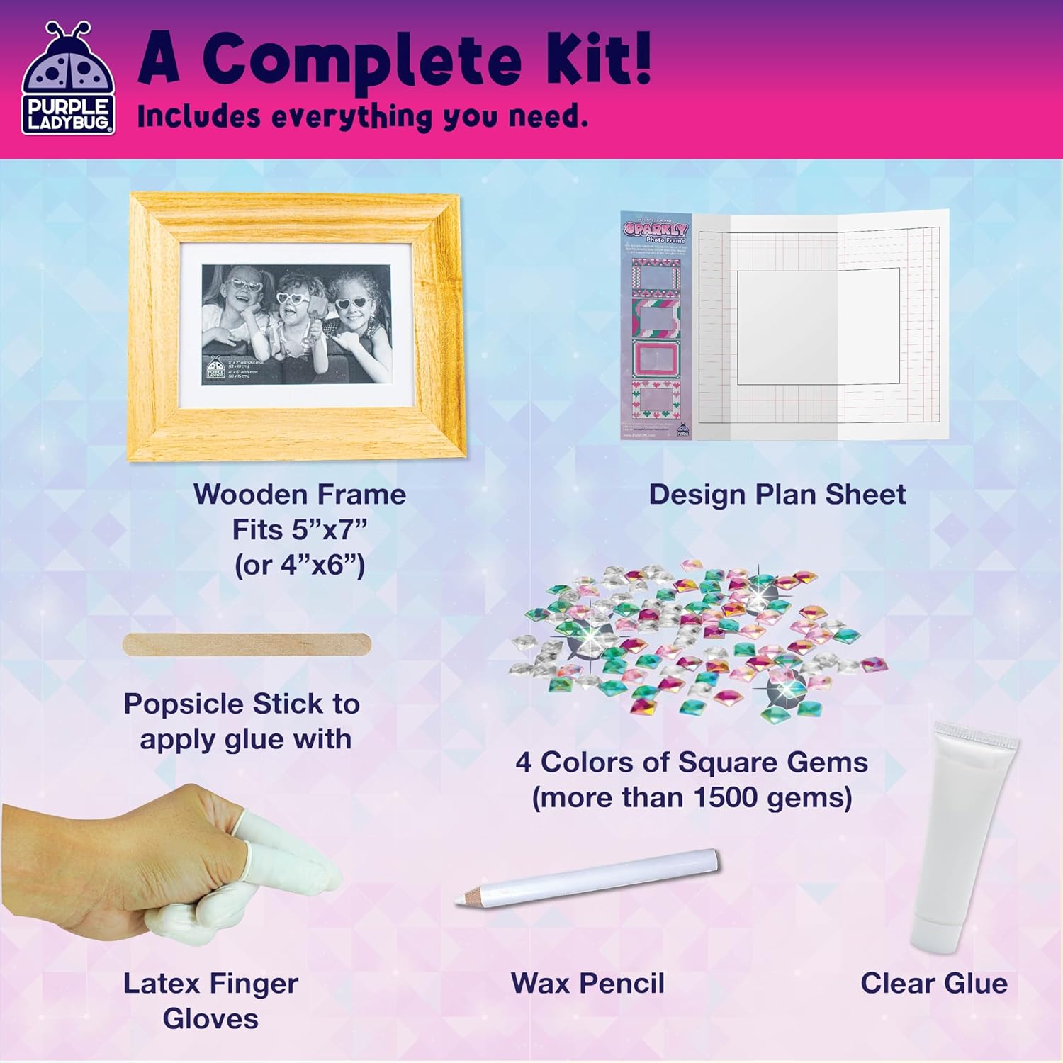Detalle 2 de Purple Ladybug Kids Picture Frame Mosaic Kit