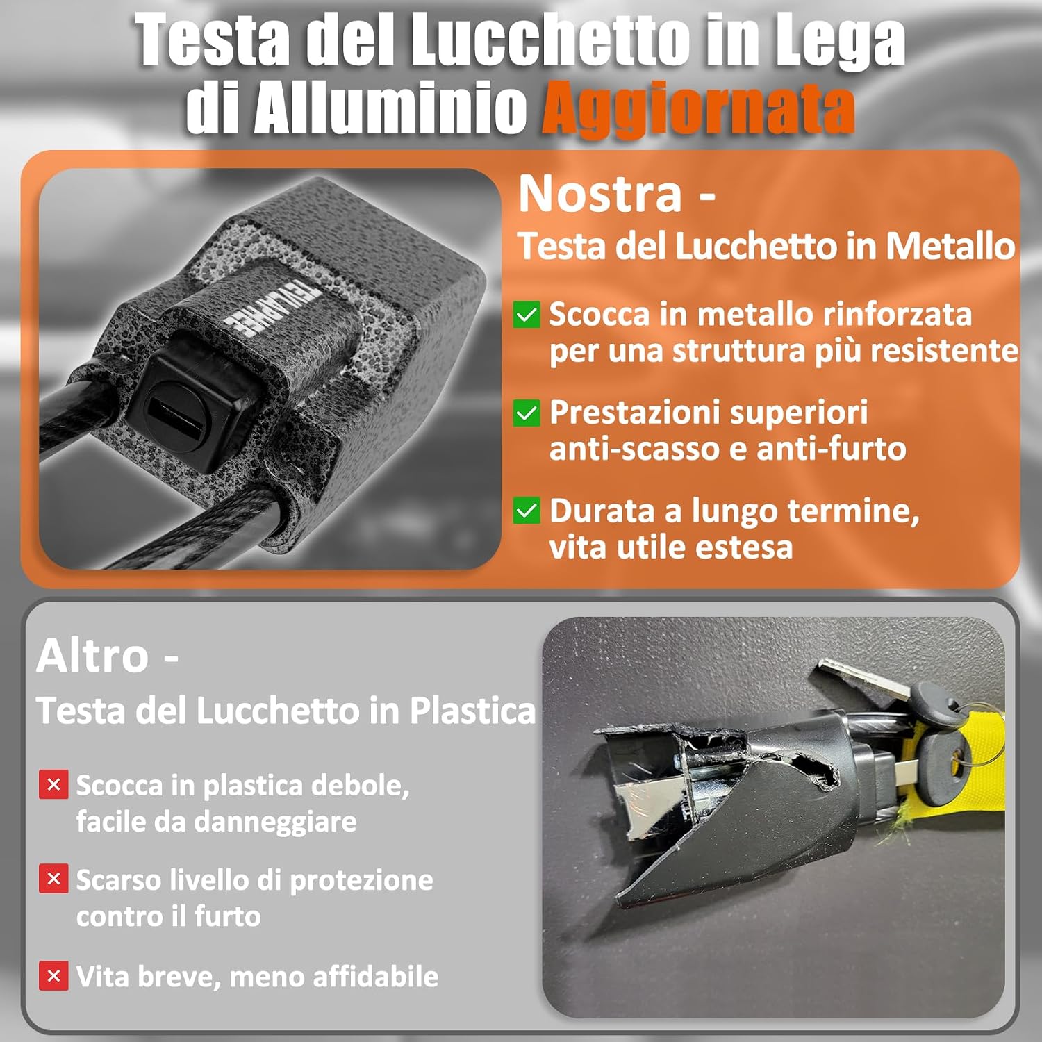 Detalle 2 de Tevlaphee Bloccasterzo per auto con testa in metallo, antifurto visibile e 3 chiavi (rosso)