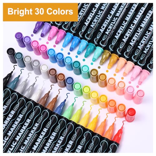 Detalle de Nauets 30 Colors Precision Dual Tip Acrylic Paint Markers Pens – Dot & Fine