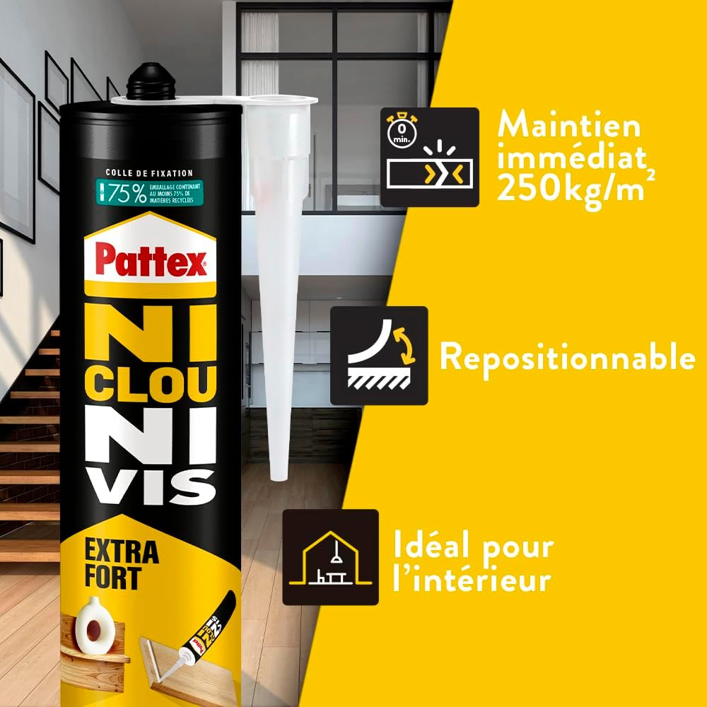 Thumbnail 2 de Pattex Ni Clou Ni Vis Extra Fort – Colle de fixation 380 g (usage intérieur, prise immédiate)
