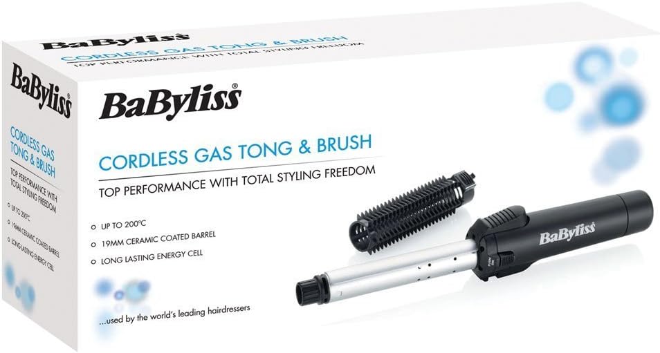 Detalle 2 de BaByliss Cordless Gas Hair Curler & Brush, 19mm Ceramic Curling Tong, Protective Heat Shield, 200°C, Black, 2583BU