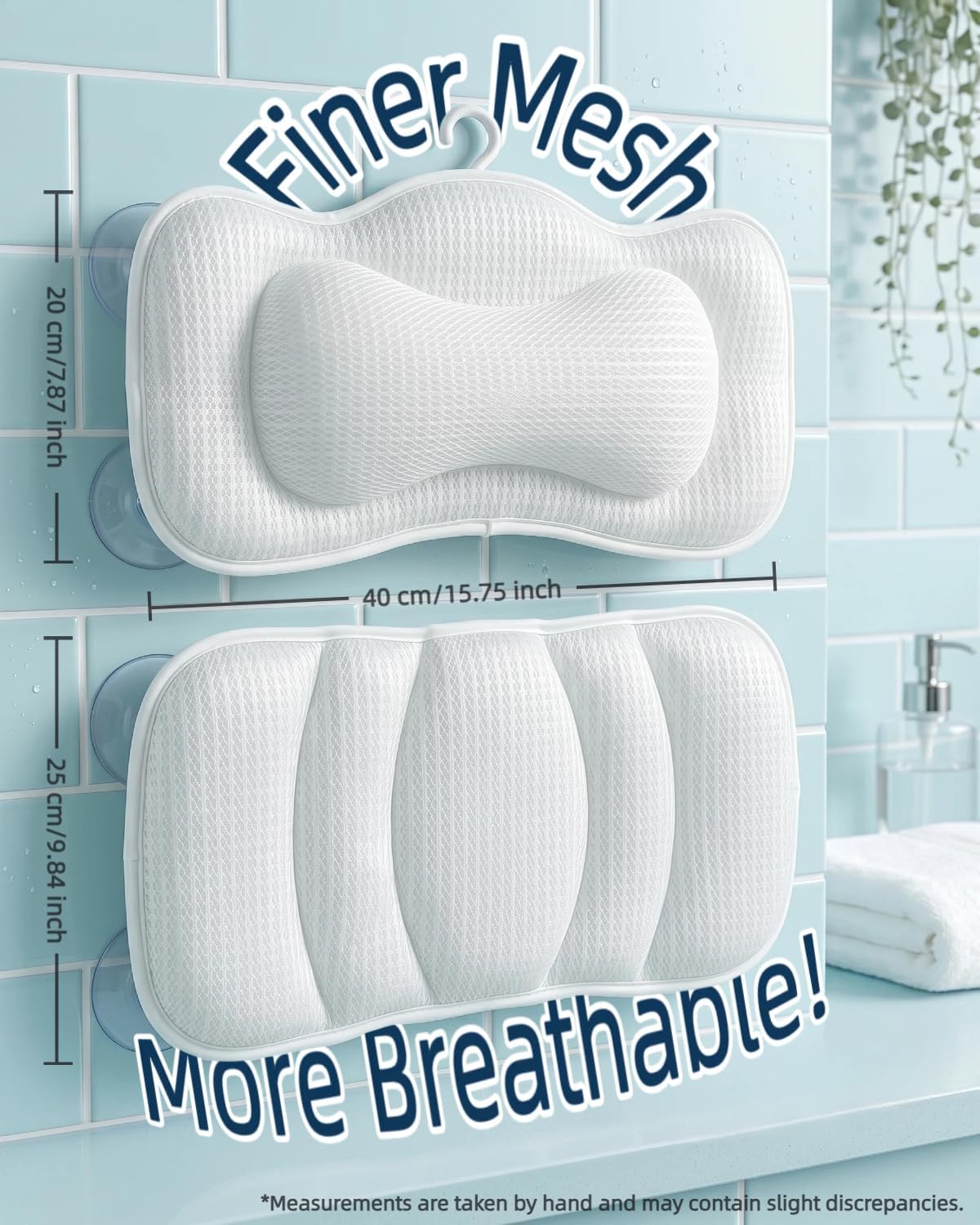 Thumbnail 2 de KEIY Bath Pillows set (2-piece) with 4D air mesh and 8 suction cups – white