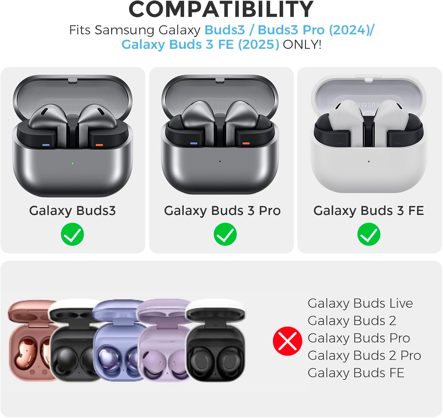 Detalle 2 de AhaStyle Silikon Hülle für Samsung Galaxy Buds 3 FE (2025) / Buds3 Pro / Buds3 – Stoßfester Schutz