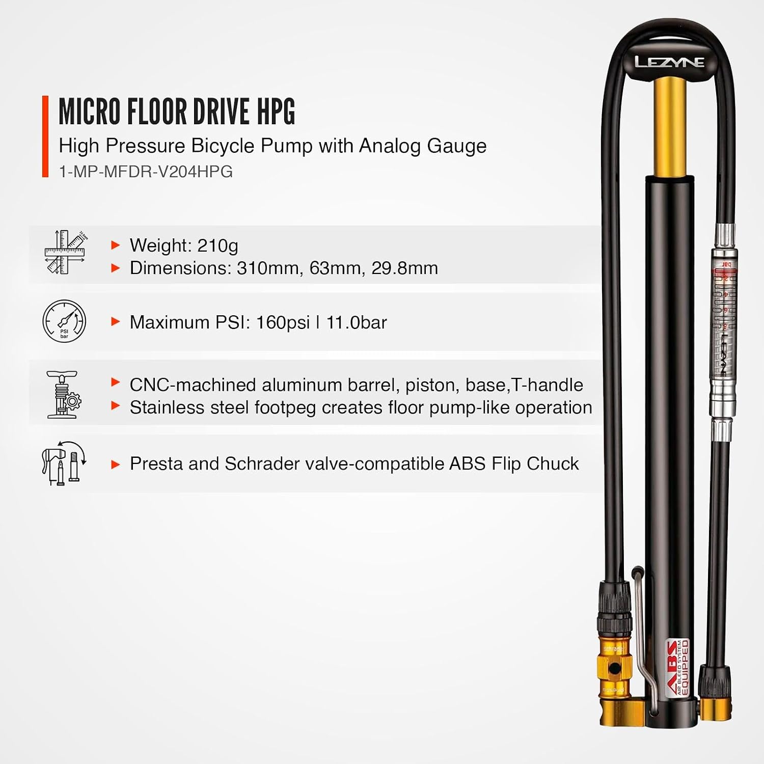 Detalle 1 de Lezyne Micro Floor Drive High Pressure & High Volume Bike Pump