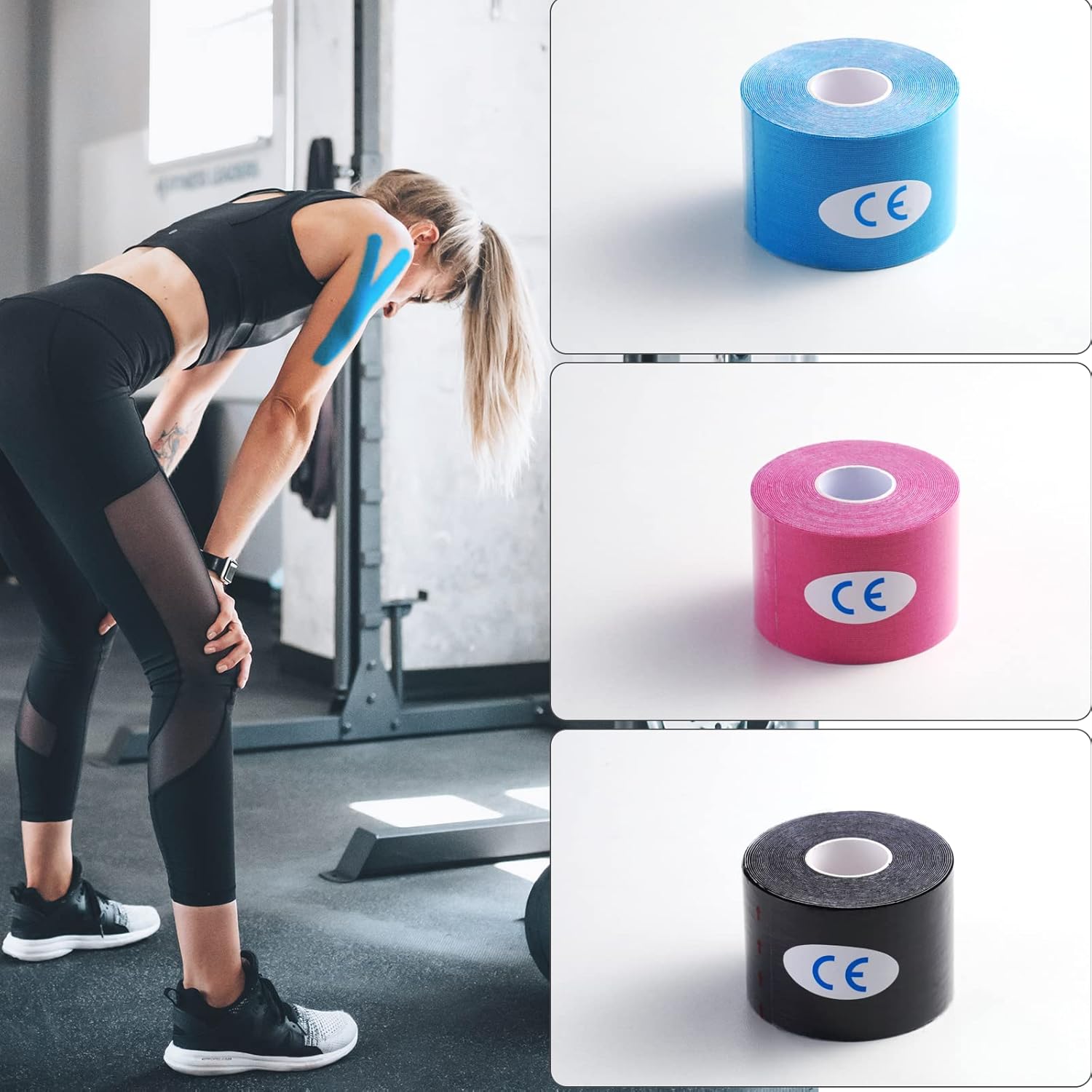Thumbnail 1 de Carehabi Bande de kinésiologie de sport imperméable et élastique – 5 m x 5 cm, 3 rouleaux