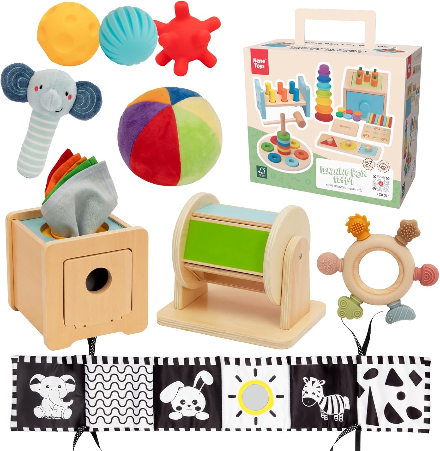 Nene Toys Set sensorial 7‑in‑1 per neonati 0–6 mesi