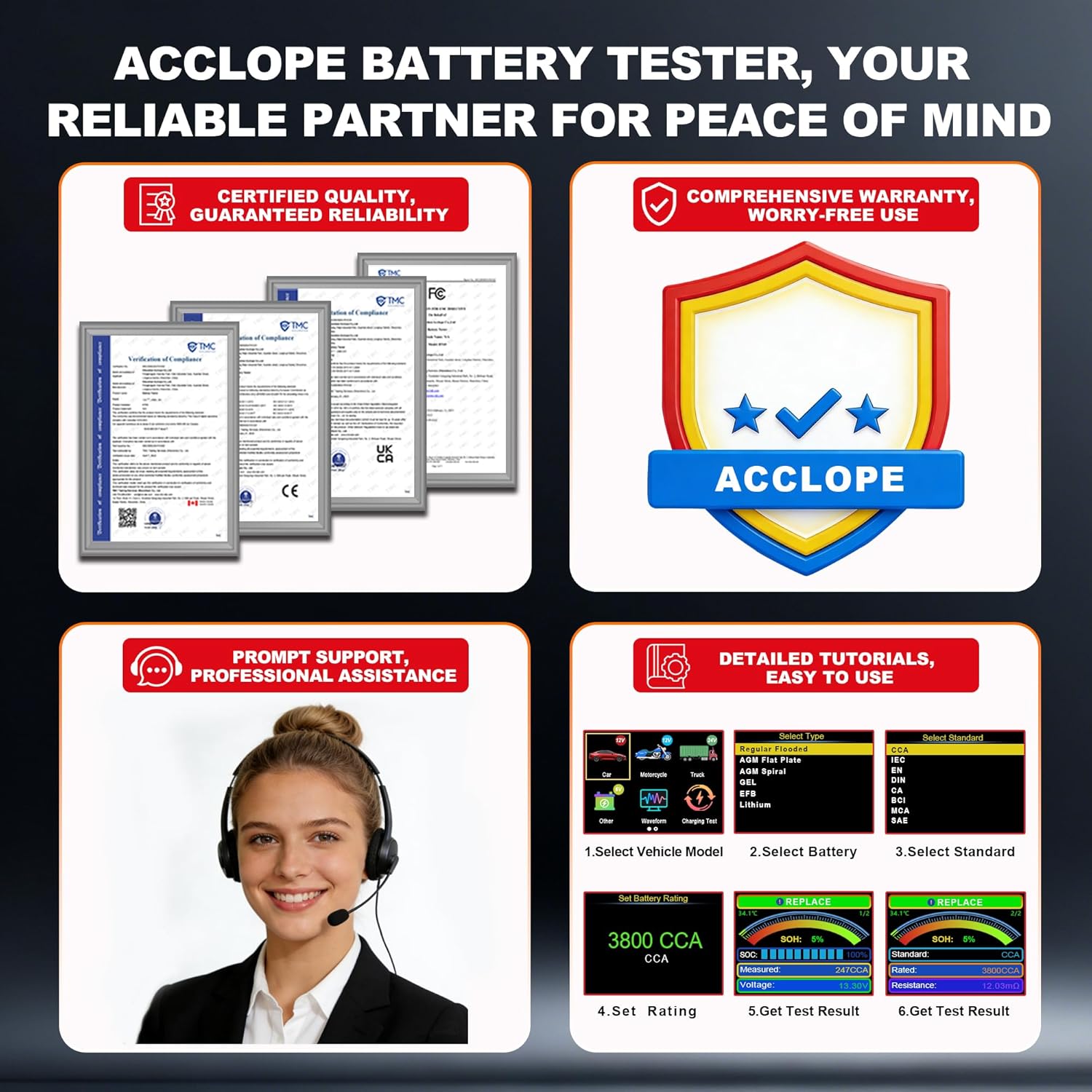 Detalle 2 de Acclope BT90 PRO Testeur de batterie 2–360Ah