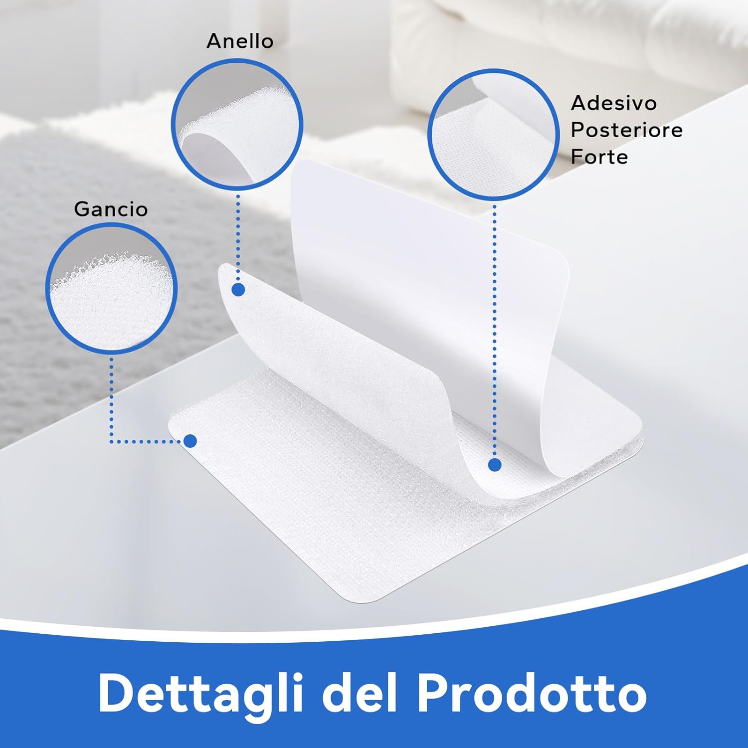 Thumbnail 1 de HOMMAND Feltro Adesivo Forte Biadesivo con sistema hook & loop (24 pezzi) bianco