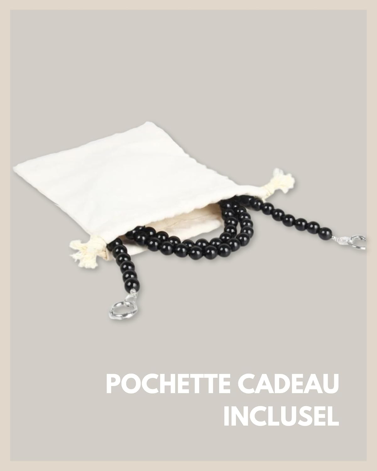 Detalle de GD GOOD.designs Chaîne de téléphone portable avec perles — Cordon universel et patch pour coque, 24 ou 130 cm, noir