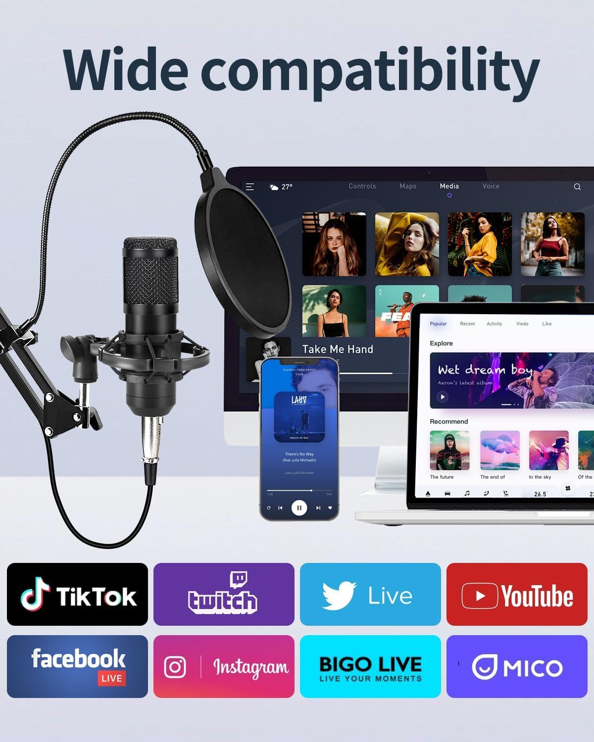 Detalle 2 de J.I.Y mic A+ Podcast Recording Kit with Bluetooth Sound Card and DSP Effects