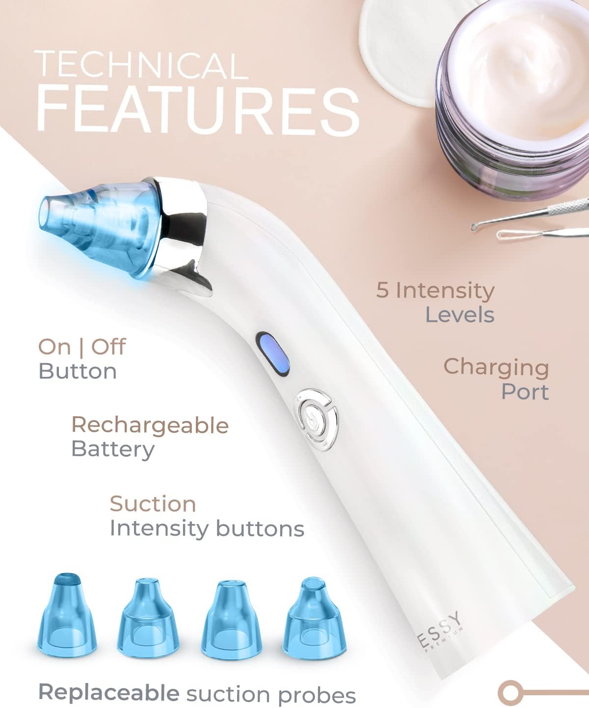 Detalle de ESSY Blackhead Remover Vacuum Pore Cleaner with Deep Suction & 4 Probes