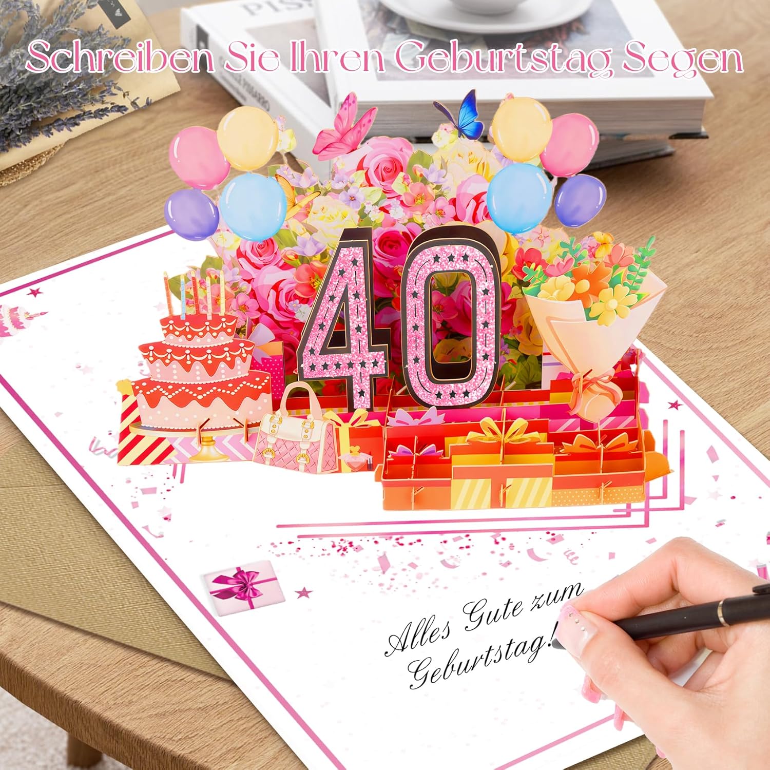 Thumbnail 4 de OLOSONG Geburtstagskarte 40 – 3D Pop Up Karte zum 40. Geburtstag mit Goldfolie und hochwertigem Umschlag