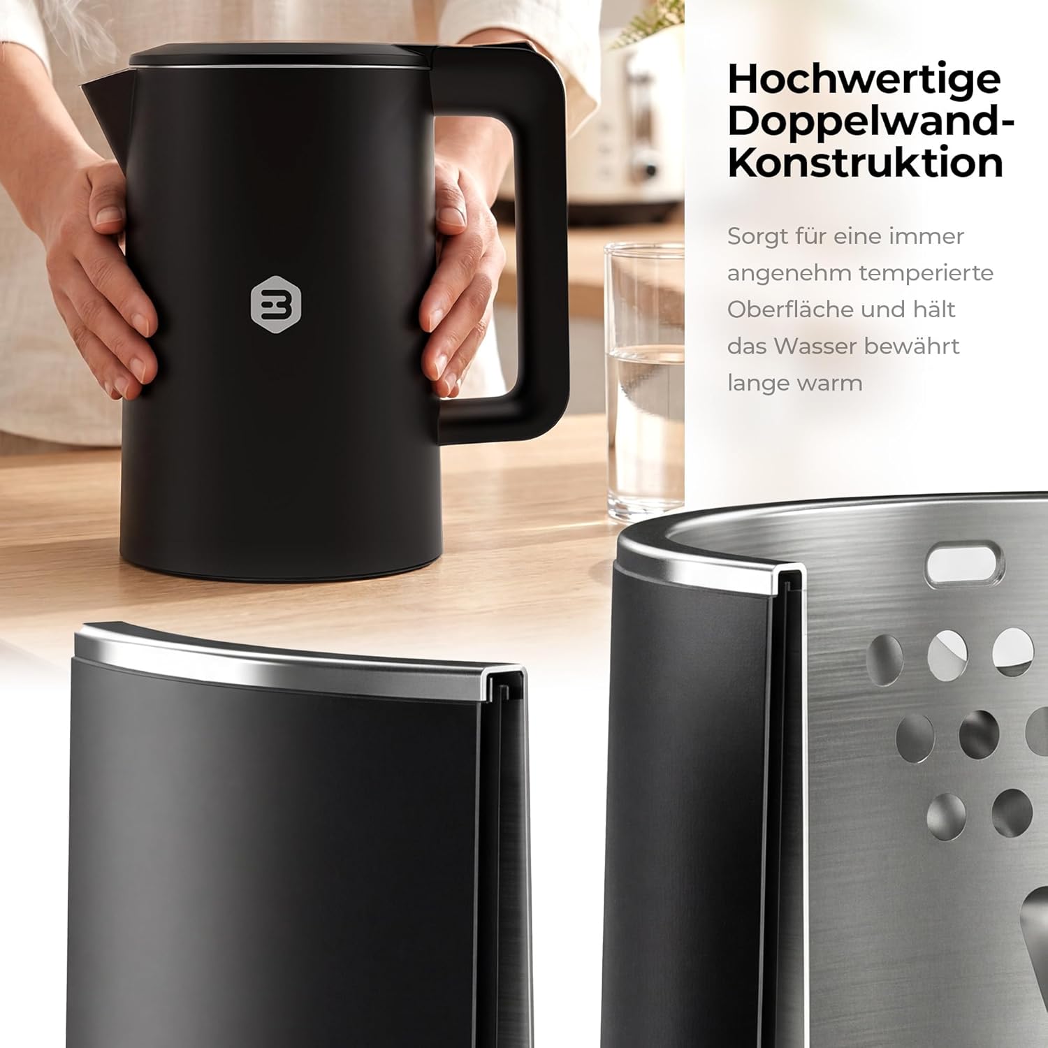 Thumbnail 4 de Balter Wasserkocher Edelstahl WK-4 (1,7 Liter) mit Doppelwand, LED & Sicherheitsfunktionen – kompakter Teekocher in Schwarz