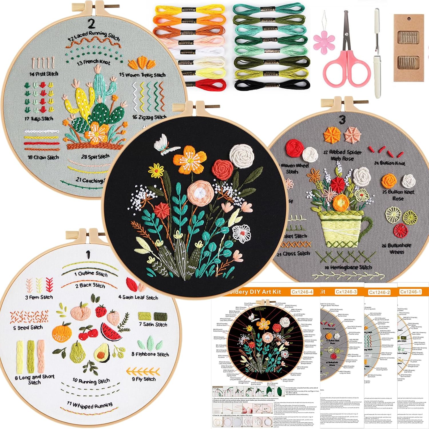 Smart-Feather 3 Sets Mushroom Embroidery Kit for Beginners (with hoop) – DIY craft project for adults