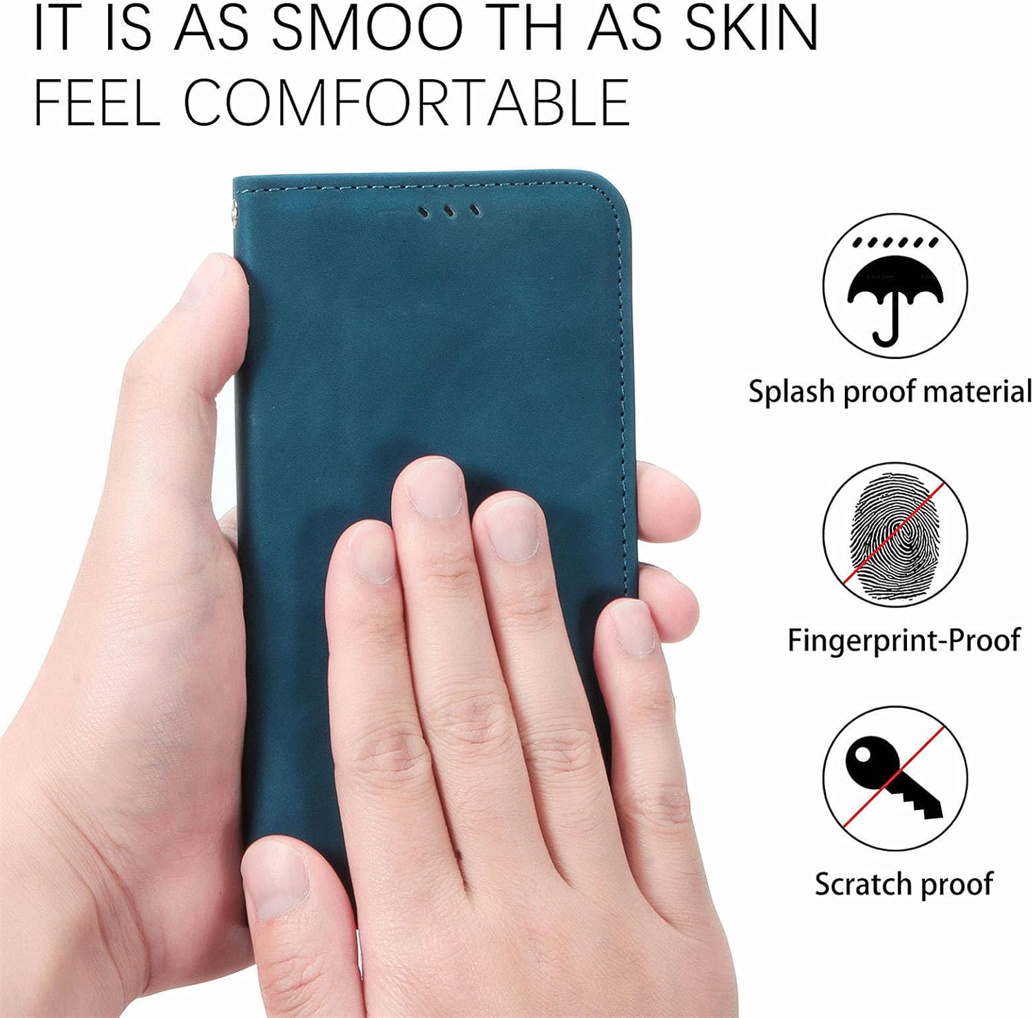 Detalle de Cracedily Handyhülle für Xiaomi Redmi A3 / A3X – Klapp-Flip Case mit Kartenfach, Magnetverschluss und Standfunktion (Blaugrün)