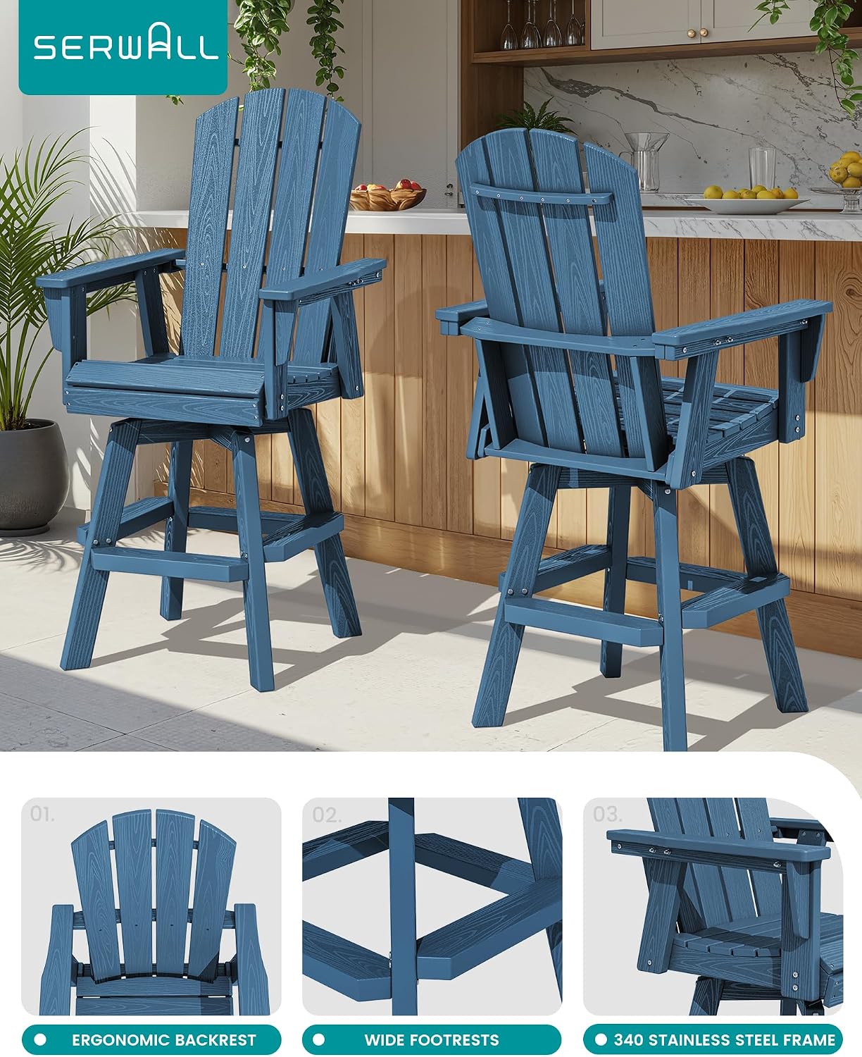 Detalle 2 de SERWALL Swivel Bar Chairs, HDPE