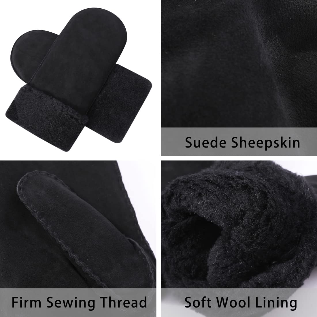 Detalle de Harssidanzar Herren Winter Fäustlinge – Lederfäustlinge mit Lammfellfutter und Pelzmanschette KM042EU