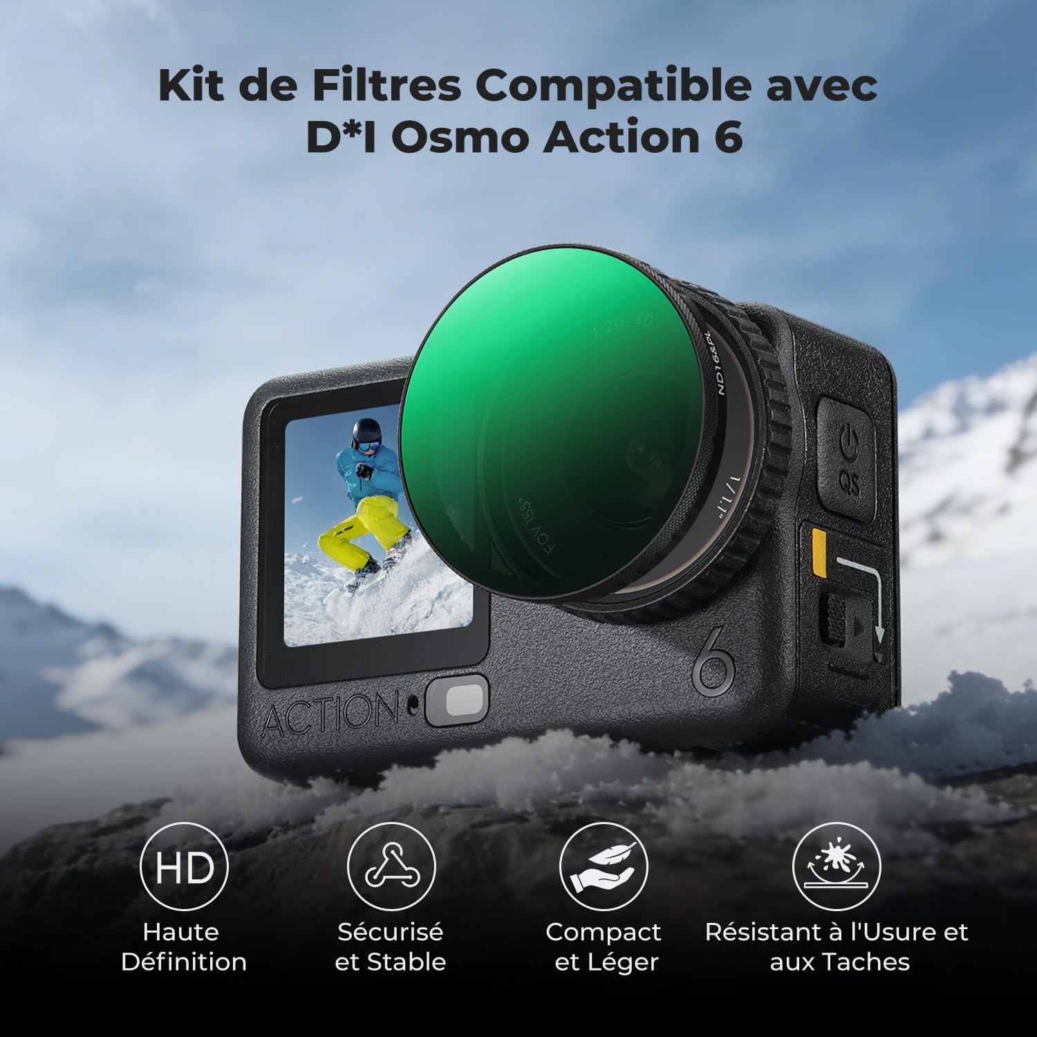 Thumbnail 1 de K&F CONCEPT Kit de 4 filtres Snap-on CPL/ND pour DJI Osmo Action 6 (ND8/PL, ND16/PL, ND32/PL, ND64/PL)