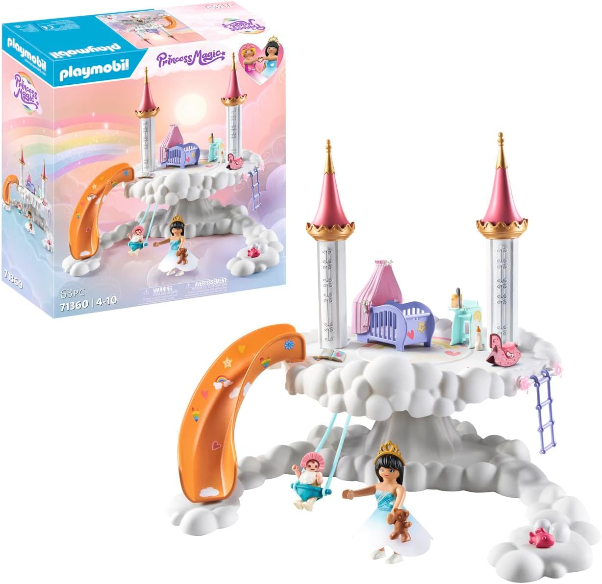 Detalle de PLAYMOBIL Princess Magic 71360 babykamer met wieg, glijbaan en 61 accessoires