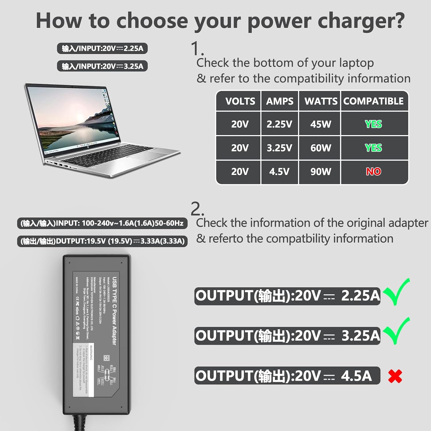 Detalle de GKLSPL 65W USB C Laptop Charger