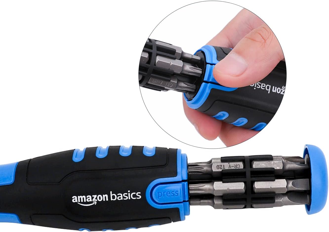 Detalle 2 de Set cacciavite magnetico a cricchetto 12 in 1 in blu, Amazon Basics