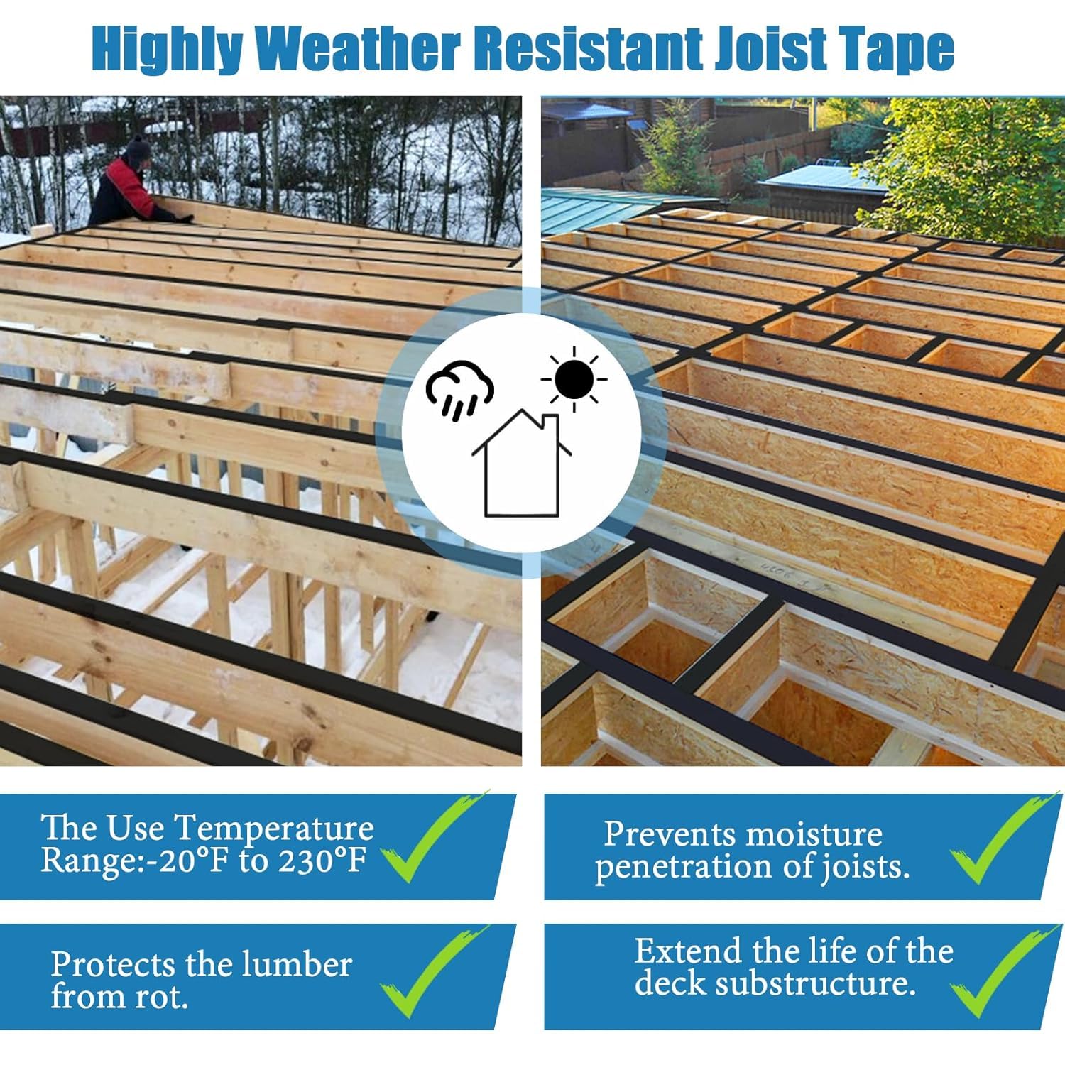 Detalle de Heelos Joist Tape for Decking 2''×50', 16 Pack: Weather-Resistant Butyl Tape for Wood Decks